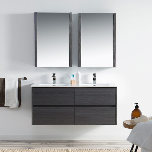 Blossom 016 48 16D C Valencia 48" Floating Bathroom Vanity With Double Sink - Silver Grey