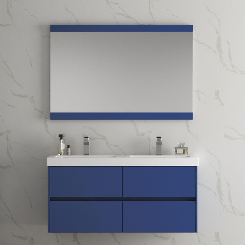 Blossom 016 48 25 DM Valencia 48" Floating Bathroom Vanity With Double Sink & Mirror - Navy Blue