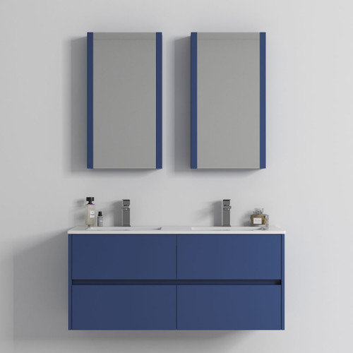 Blossom V8016 48 25 DMC Valencia 48" Floating Bathroom Vanity With Double Sink & 2 Medicine Cabinet - Navy Blue