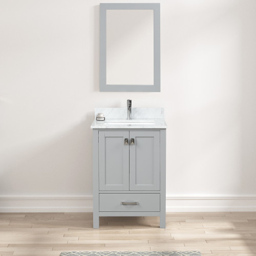 Blossom 026 24 15 CT M Geneva 24" Freestanding Bathroom Vanity With Countertop, Undermount Sink & Mirror - Metal Grey