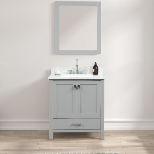 Blossom V8026 30 15 CT M Geneva 30" Freestanding Bathroom Vanity With Countertop, Undermount Sink & Mirror - Metal Grey
