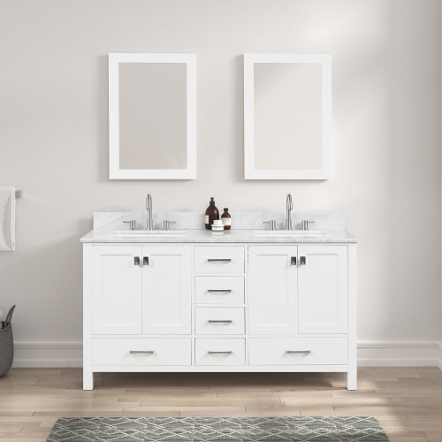 Blossom 026 60 01 CT Geneva 60" Freestanding Bathroom Vanity With Countertop & Undermount Sink - Matte White