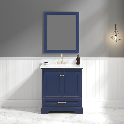 Blossom 027 30 25 CT M Copenhagen 30" Freestanding Bathroom Vanity With Countertop, Undermount Sink & Mirror - Navy Blue