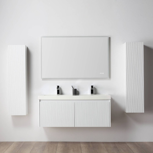 Blossom V8028 48 01D A 2SC Positano 48" Floating Bathroom Vanity with Double Sink & 2 Side Cabinet - Matte White