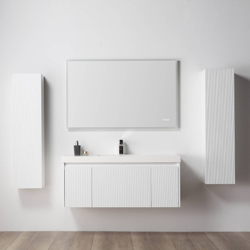 Blossom 028 48 01S A 2SC Positano 48" Floating Bathroom Vanity with Single Sink & 2 Side Cabinet - Matte White