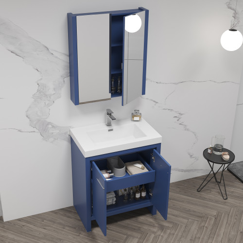 Blossom 014 30 25 M Milan 30" Freestanding Bathroom Vanity With Sink & Mirror- Navy Blue