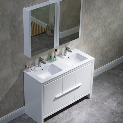 Blossom Milan 48" Freestanding Bathroom Vanity With Double Sink & Mirror - Glossy White - V8014 48 01 DM
