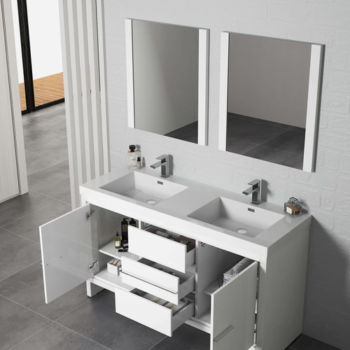 Blossom 014 60 01 MC Milan 60" Freestanding Bathroom Vanity With Sink & Medicine Cabinet - Glossy White