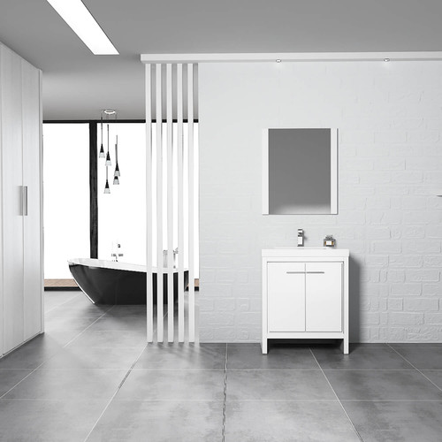 Blossom 014 30 01 MC Milan 30" Freestanding Bathroom Vanity With Sink & Medicine Cabinet - Glossy White
