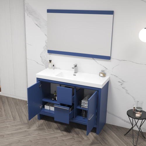 Blossom 014 48 25 SM Milan 48" Freestanding Bathroom Vanity With Single Sink & Mirror - Navy Blue