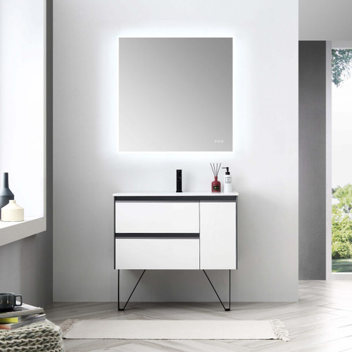 Blossom 019 36 01 C Berlin 36" Floating Bathroom Vanity With Ceramic Sink - Glossy White & Glossy Grey