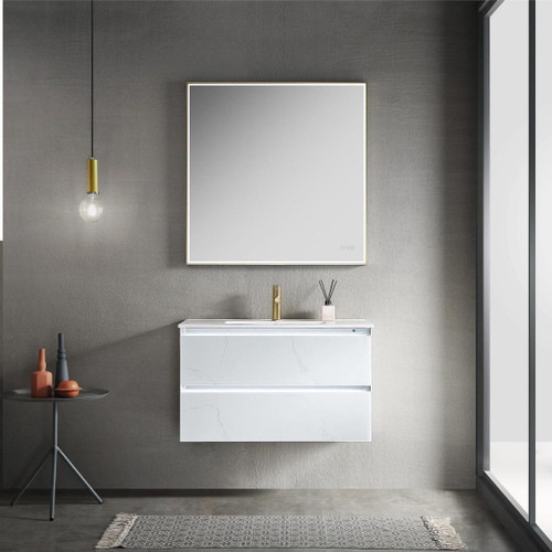 Blossom 018 36 23 C MT12 Jena 36" Floating Bathroom Vanity With Ceramic Sink, Metal Legs - White