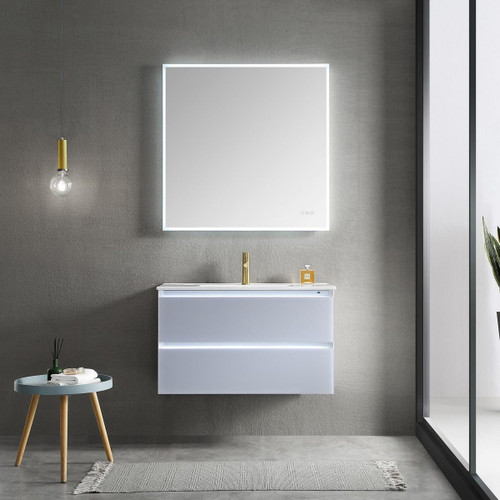 Blossom 018 36 24 C MT12 Jena 36" Floating Bathroom Vanity With Ceramic Sink, Metal Legs - Grey