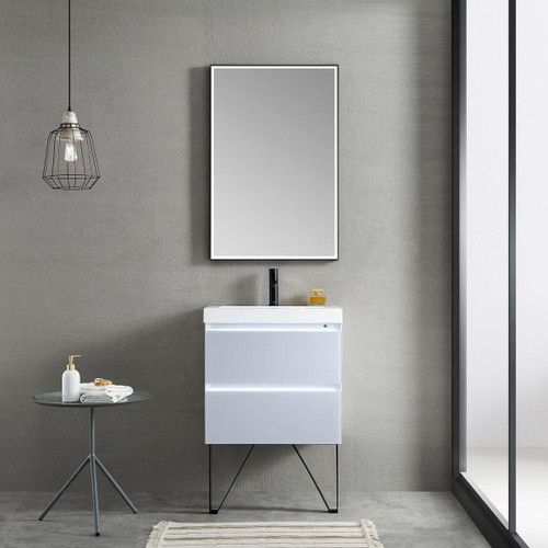 Blossom 018 24 24 A MT12 Jena 24" Floating Bathroom Vanity With Acrylic Sink, Metal Legs - Grey