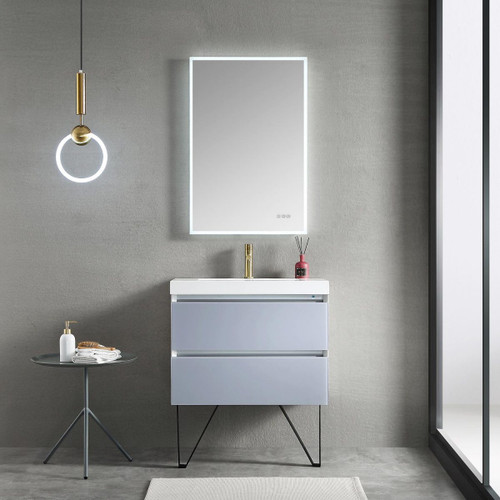 Blossom V8018 30 24 A MT12 Jena 30" Floating Wall Hung Bathroom Vanity With Acrylic Sink, Metal Legs - Grey