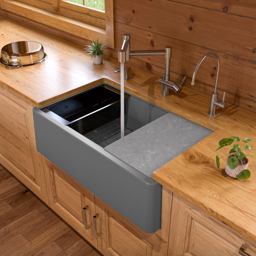 Alfi AB33FARM-T Titanium 33" x 21" Granite Composite Single Bowl Drop In Farm Sink with Accessories