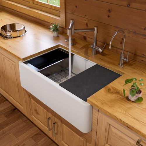 Alfi AB33FARM-W White 33" x 21" Granite Composite Single Bowl Drop In Farm Sink with Accessories