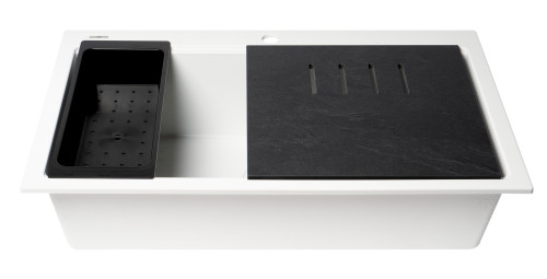 Alfi AB3418SBDI-W White 34" x 18" Granite Composite Workstation Step Rim Single Bowl Drop In Sink with Accessories