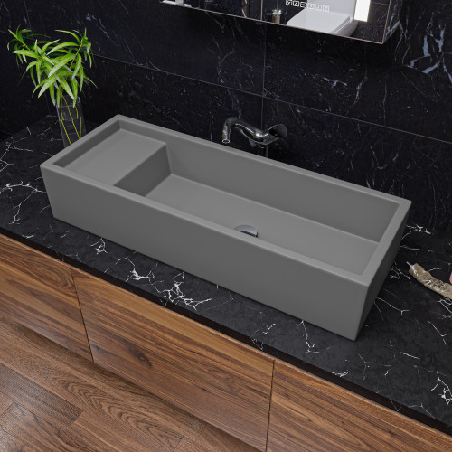ALFI 39" x 14" Grey Matte Above Mount Fireclay Bathroom Trough Sink - AB39TRGM