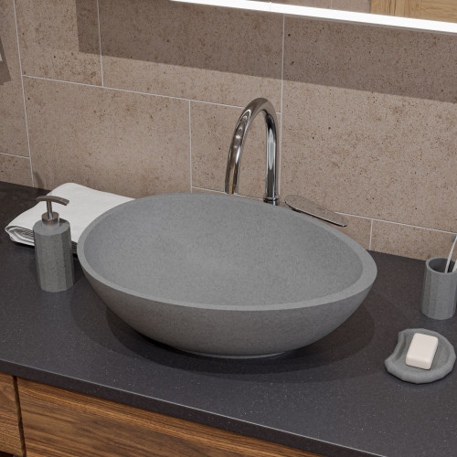 Alfi ABCO21O 21" x 16" Solid Concrete Tear Drop Above Mount Vessel Sink