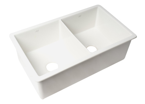 ALFI White 32" x 19" Double Bowl Fireclay Undermount / Drop In Fireclay Kitchen Sink - ABF3219DUD-W