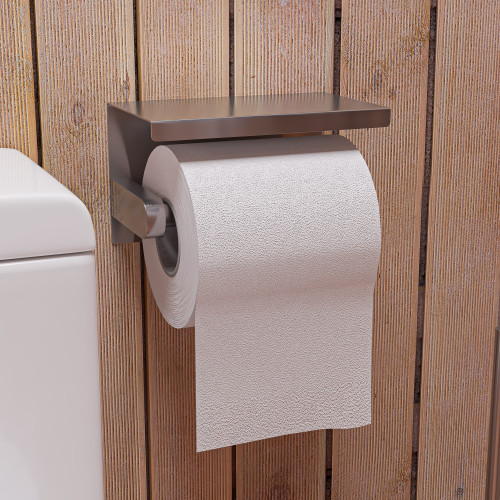ALFI Brushed Stainless Steel Toilet Paper Holder with Shelf - ABTP66-BSS