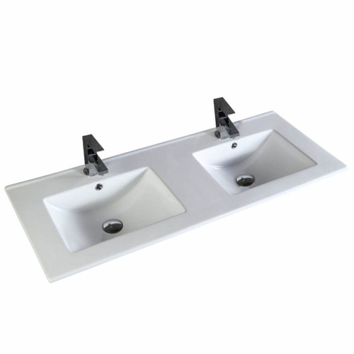 Fine Fixtures White - Double Bowl 48" x 19" Ceramic Vanity Sink With Integrated Countertop - VE4818DBW