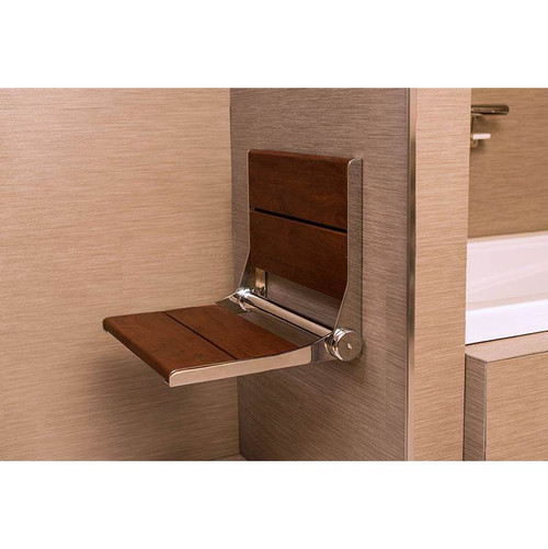 Healthcraft INV-WS26-HNY-BN Invisia SerenaSeat 26" Shower Seat - Brushed Nickel Frame With Honey Stain