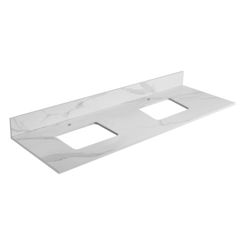 Fine Fixtures 72" White Carrara Sintered Stone Vanity Countertop - Removable Backsplash - For Double Sink