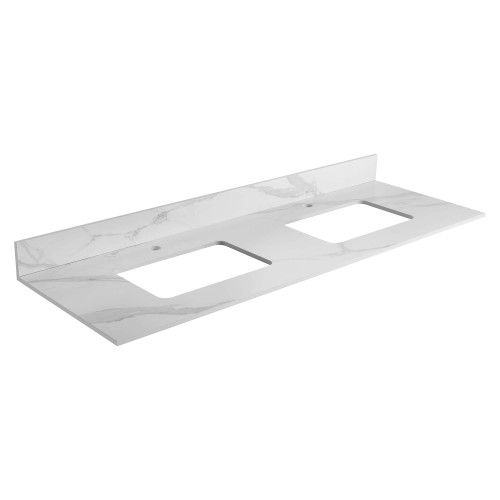 Fine Fixtures 60" White Carrara Sintered Stone Vanity Countertop - Removable Backsplash - For Double Sink