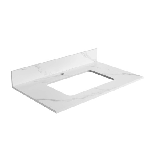 Fine Fixtures 30" White Carrara Sintered Stone Vanity Countertop - Removable Backsplash - For Single Sink