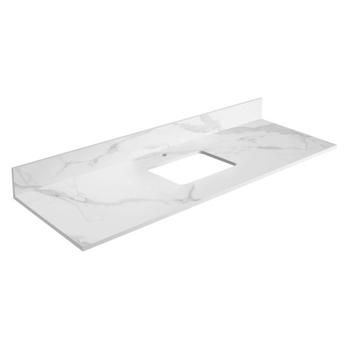 Fine Fixtures 60" White Carrara Sintered Stone Vanity Countertop - Removable Backsplash - For Single Sink