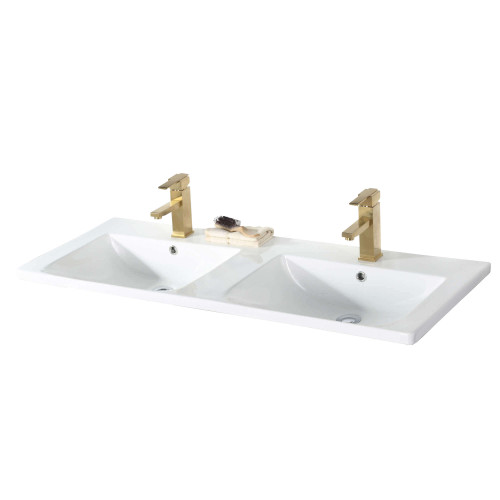 Fine Fixtures VT4818DBW Vanity Sink Top 48" X 18" - White Double Bowl