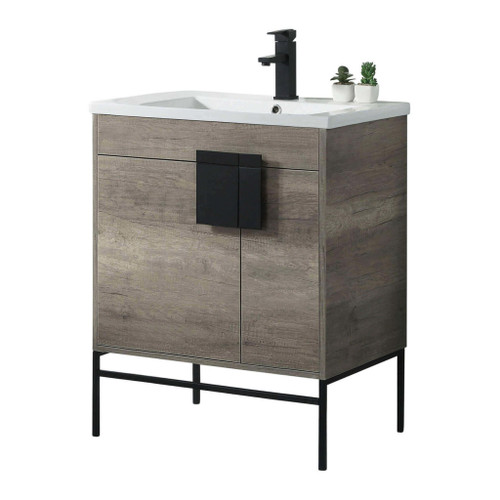 Fine Fixtures Shawbridge Vanity Cabinet 30" Wide - Shadow Grey With Black Hardware - SH30GR