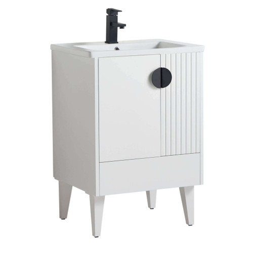 Fine Fixtures Venezian Vanity Cabinet 24" Wide - Matte White With Black Handle - VN24WH