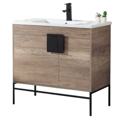 Fine Fixtures Shawbridge Vanity Cabinet 36" Wide - Shadow Grey With Black Hardware - SH36GR