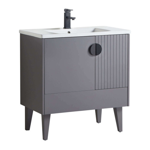 Fine Fixtures Venezian Vanity Cabinet 30" Wide - Rock Grey With Black Handle - VN30RG