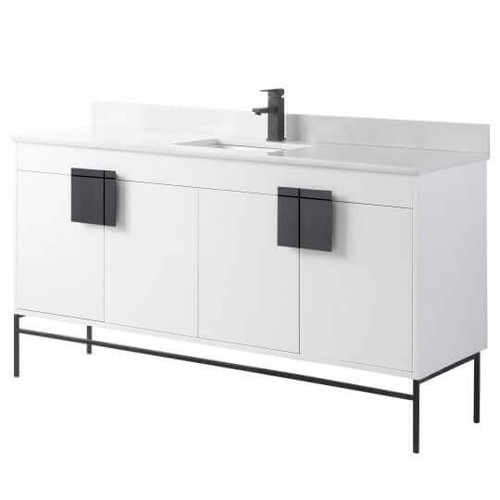 Fine Fixtures Shawbridge Vanity Cabinet 60" Wide - White With Black Hardware - SH60WH