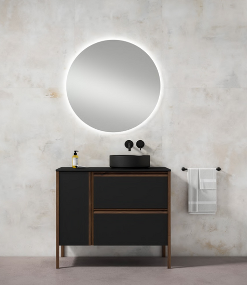 Lucena Icon Two Drawer + One Right Side Door Vanity with Walnut Structure 40" W x 34" H x 18" D - Black Color