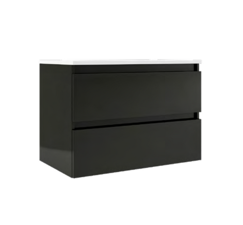 Lucena Box Collection Two Drawer Wall Mount Vanity - 24" W x 22" H x 18" D - Grey/Ceniza High Gloss Finish - 82275