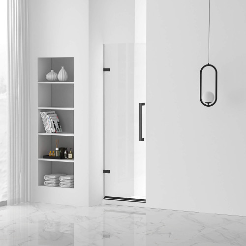 Fine Fixtures Hinged Frameless Shower Door - 24" X 74" - Black Hardware - SDH1-24BL