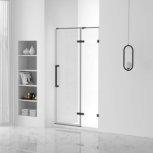 Fine Fixtures SDH1-48BL Hinged Frameless Shower Door - 48" X 74" - Black Hardware