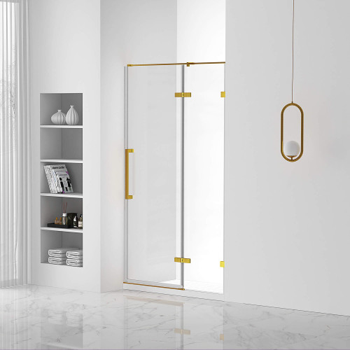 Fine Fixtures SDH1-60SB Hinged Frameless Shower Door - 60" X 74" - Satin Brass