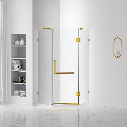 Fine Fixtures SENA1-32SB Neo-Angle Frameless Shower Enclosure - 32" X 32" - Satin Brass