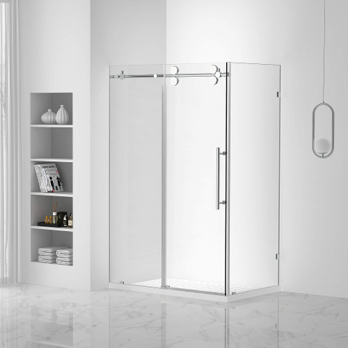 Fine Fixtures Sliding Frameless Rectangle Shower Enclosure - 60" X 36 - Polished Chrome - SER1-60PC