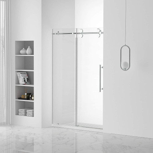 Fine Fixtures Sliding Frameless Shower Door - 48" X 74" - Polished Chrome - SDS1-48PC