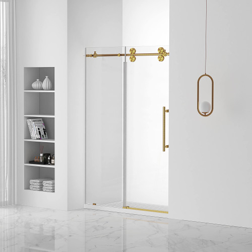 Fine Fixtures SDS1-48SB Sliding Frameless Shower Door - 48" X 74" - Satin Brass