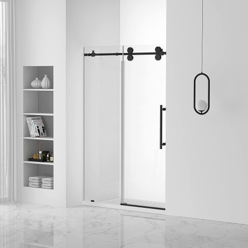 Fine Fixtures SDS1-60BL Sliding Frameless Shower Door - 60" X 74" - Black Hardware