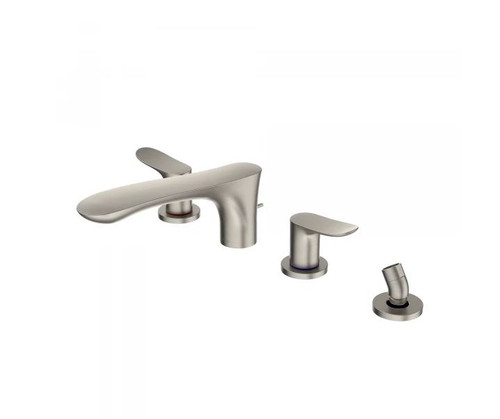 TOTO® GO Two-Handle Deck-Mount Roman Tub Filler Trim with Handshower, Brushed Nickel - TBG01202U#BN
