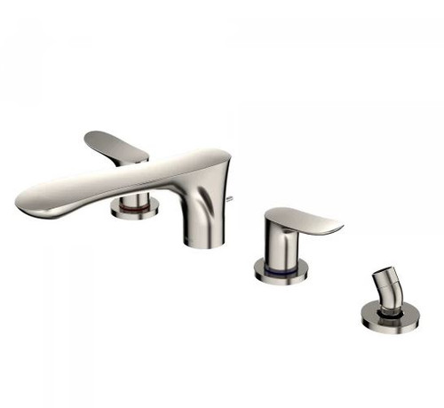 TOTO® GO Two-Handle Deck-Mount Roman Tub Filler Trim with Handshower, Polished Nickel - TBG01202U#PN